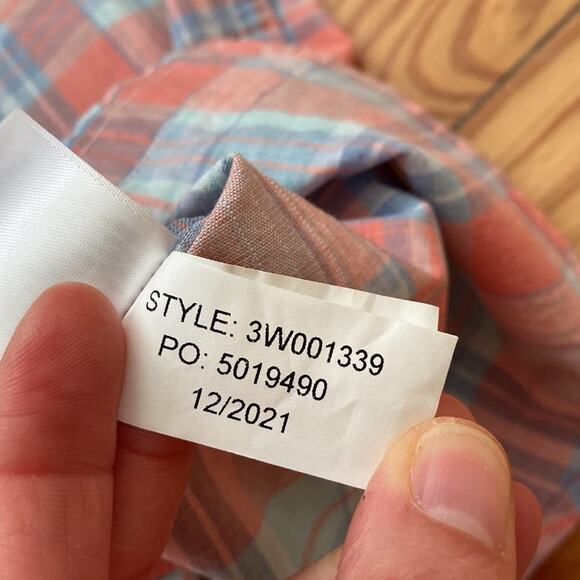 Vineyard Vines Boys XL Plaid Stretch Shirt Peach Blue - Picture 7 of 9